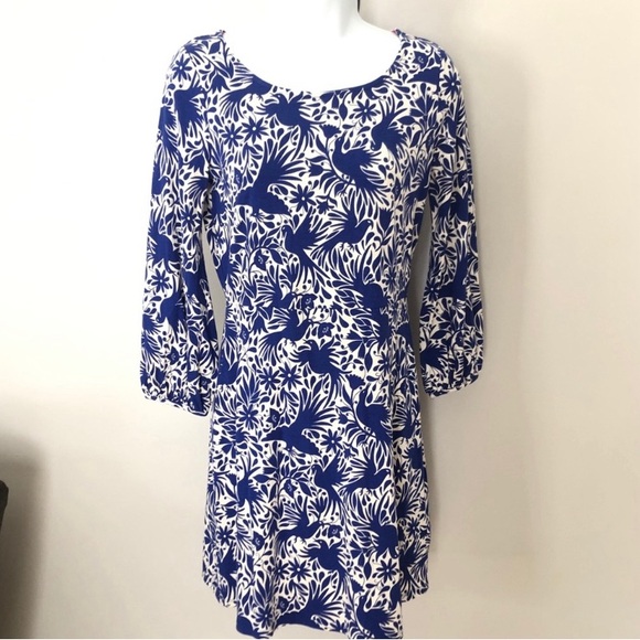 Boden bird print Lucie blue and white jersey tunic mini dress size 4 - Picture 3 of 8